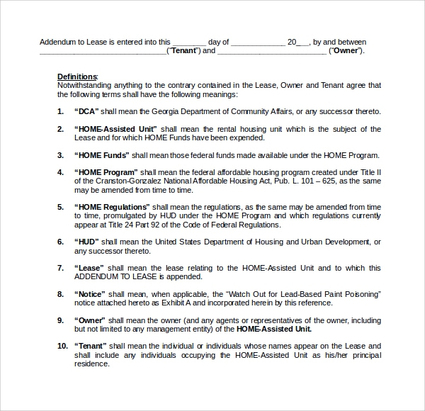 Amazing Addendum To Lease Agreement Template