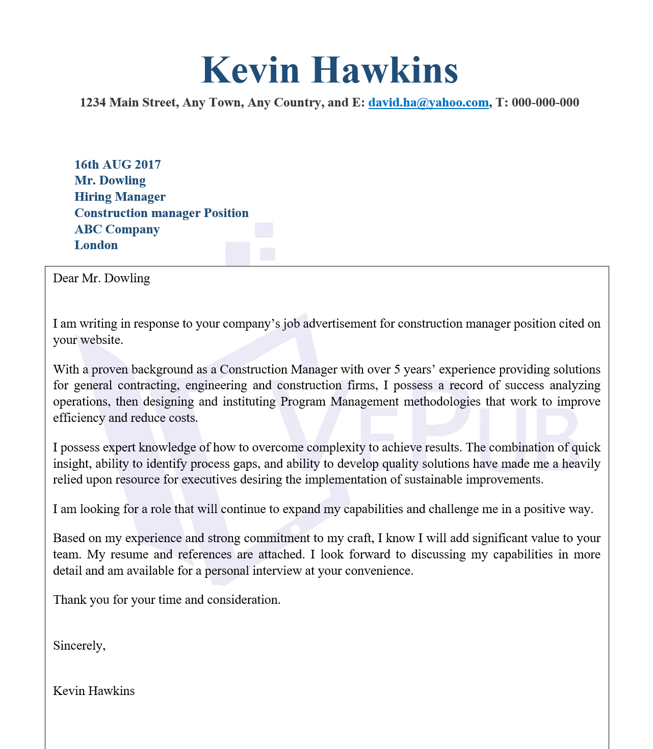 Amazing Construction Cover Letter Template