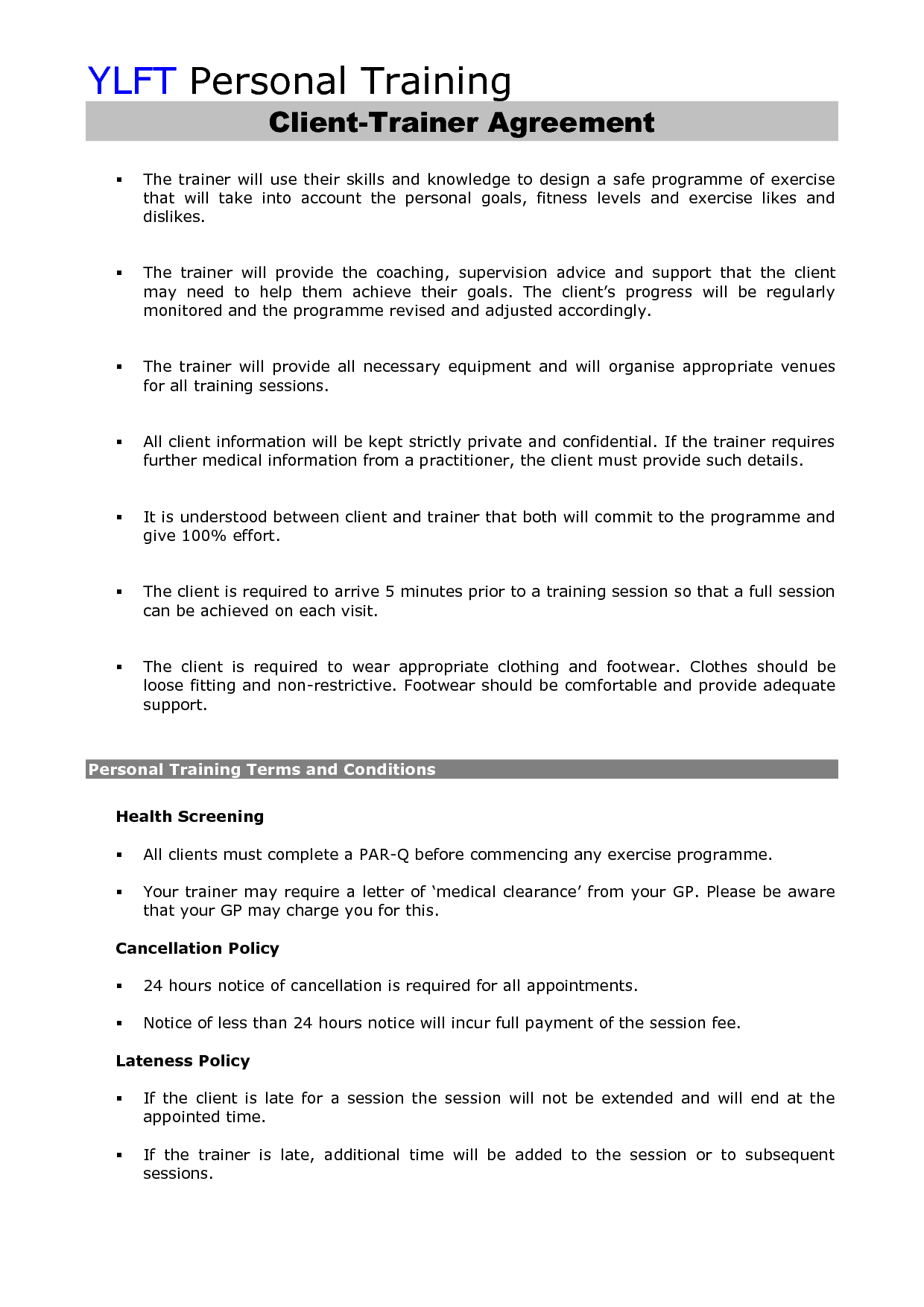 Amazing Fitness Instructor Contract Agreement Template