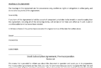 Amazing Pre Incorporation Agreement Template