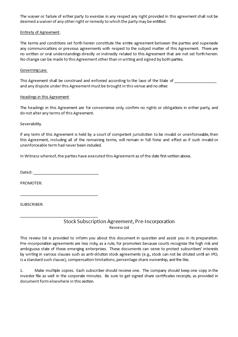 Amazing Pre Incorporation Agreement Template