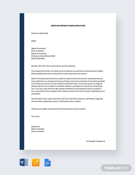 Amazing Service Contract Cancellation Letter Template