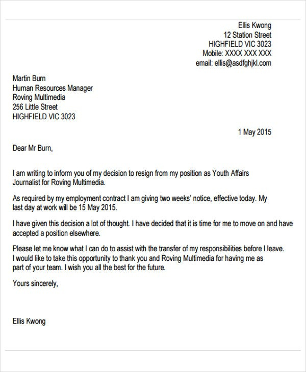 Amazing Standard Resignation Letter Template