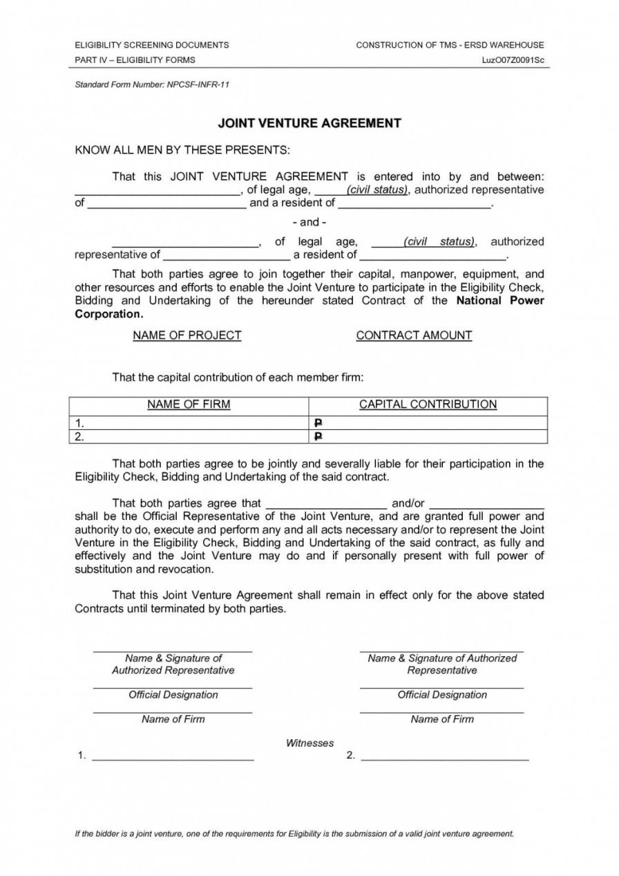 Awesome Joint Venture Agreement Template