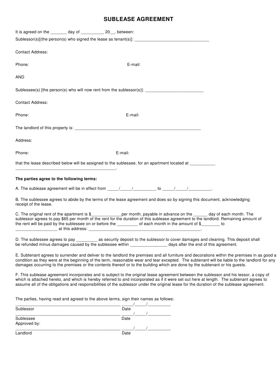 Awesome Room Sublease Agreement Template