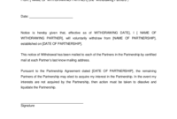Best Partnership Withdrawal Agreement Template