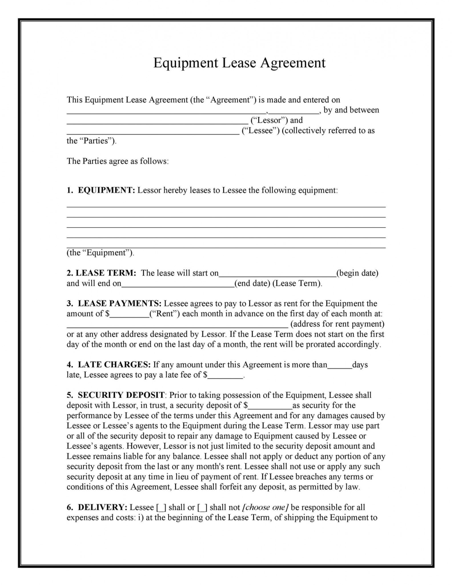 Fantastic Equipment Use Agreement Template