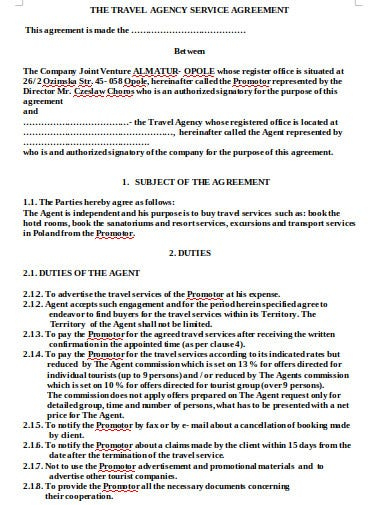 Fantastic Travel Service Agreement Template