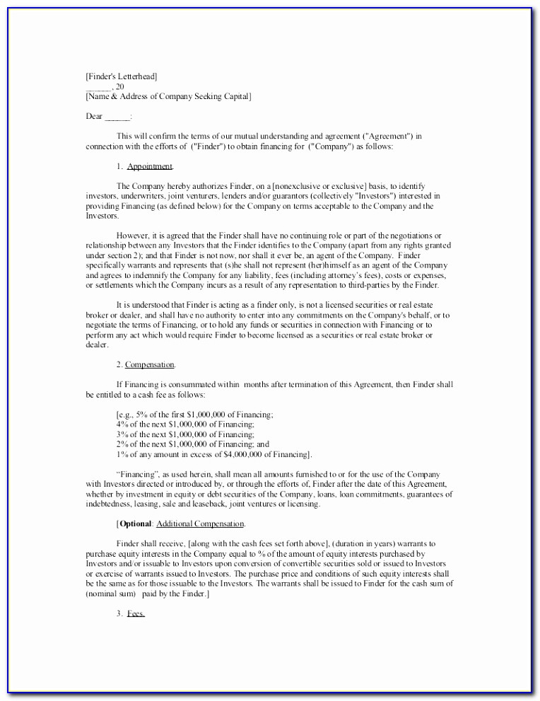 Fascinating Finders Agreement Template