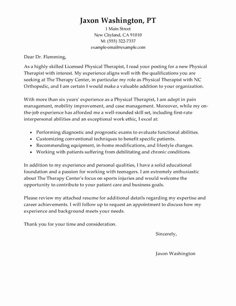 Fascinating Physical Therapist Cover Letter Template