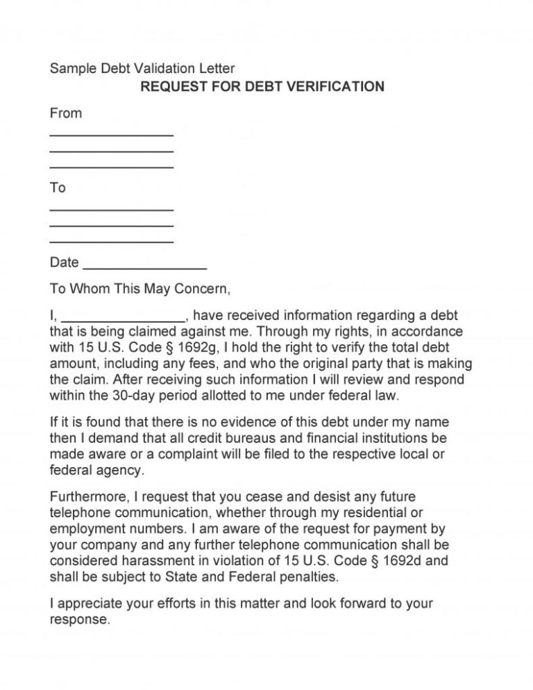 Free Debt Verification Letter Template Free Download