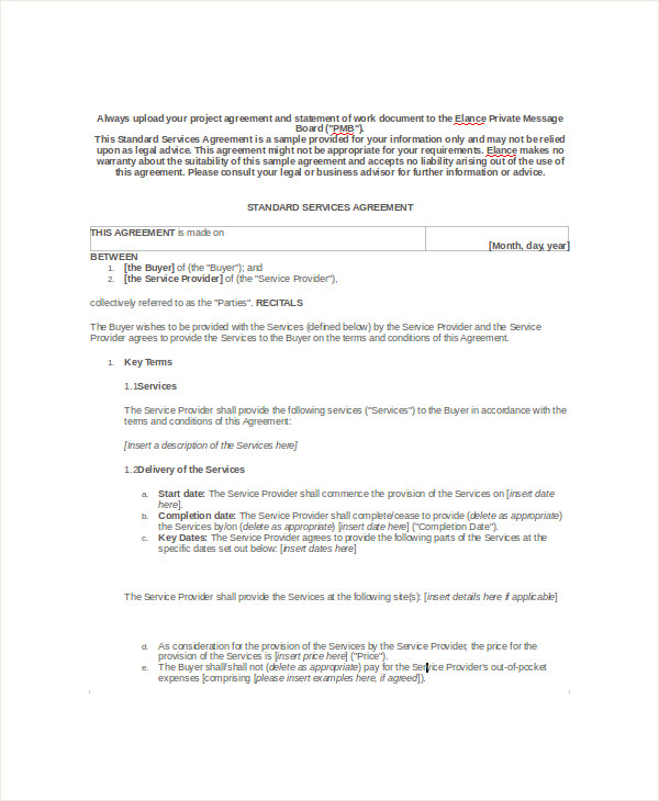 Fascinating Standard Services Agreement Template