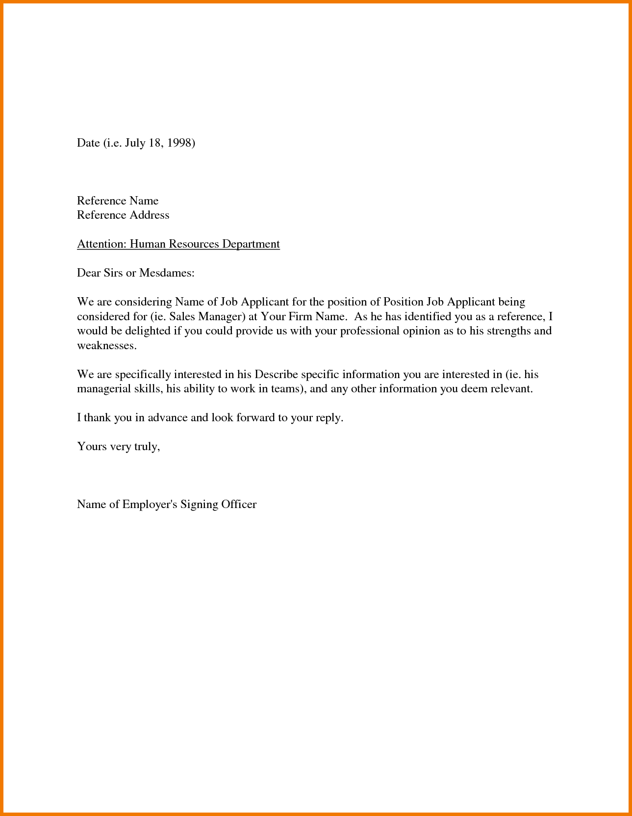 Fascinating Template For Letter Of Recommendation From Employer