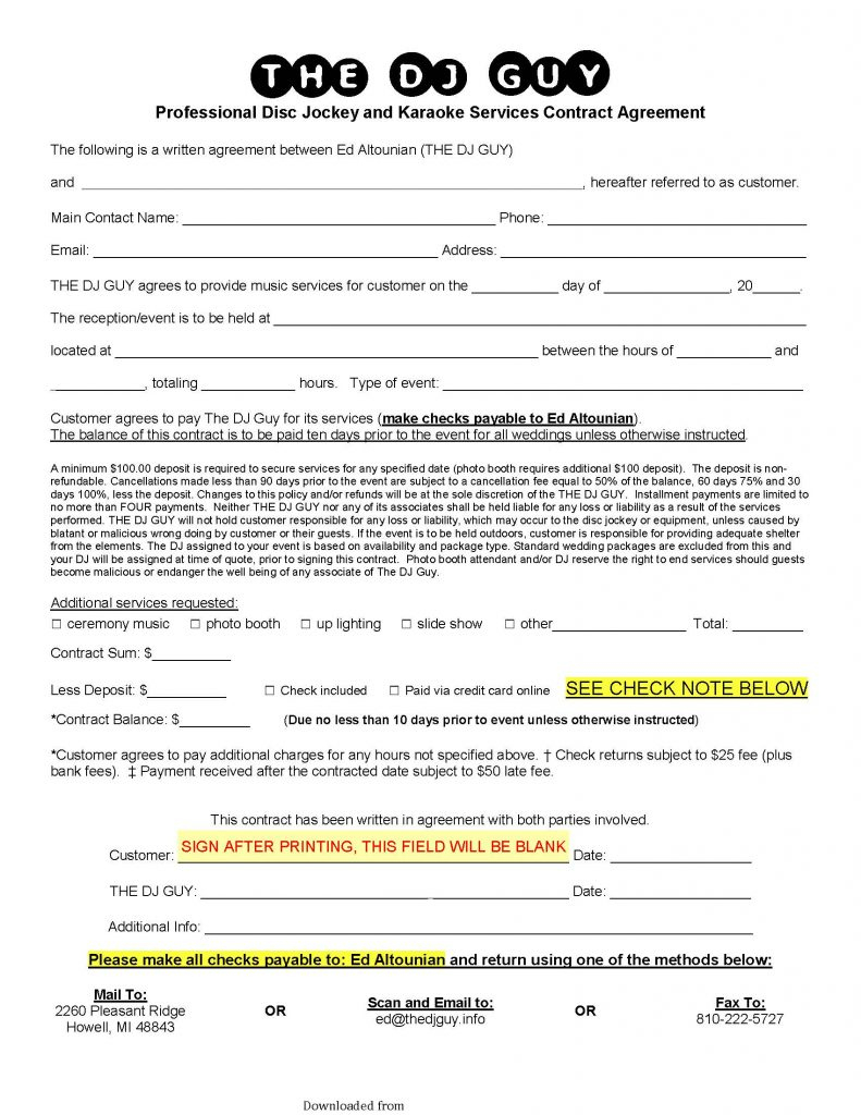 Free Dj Contract Agreement Template