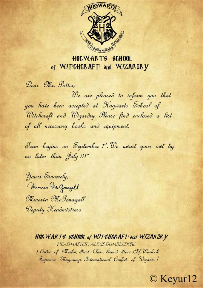 Harry Potter Acceptance Letter Template