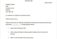 Professional Letter Of Employment Verification Template