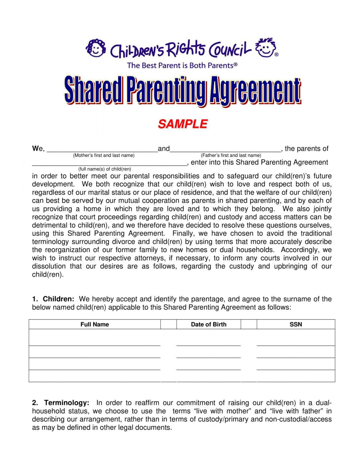 Professional Shared Custody Agreement Template