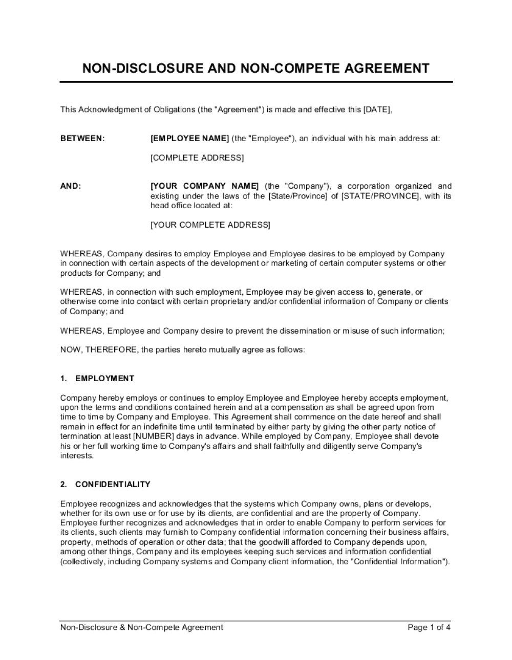 Simple Business Non Compete Agreement Template