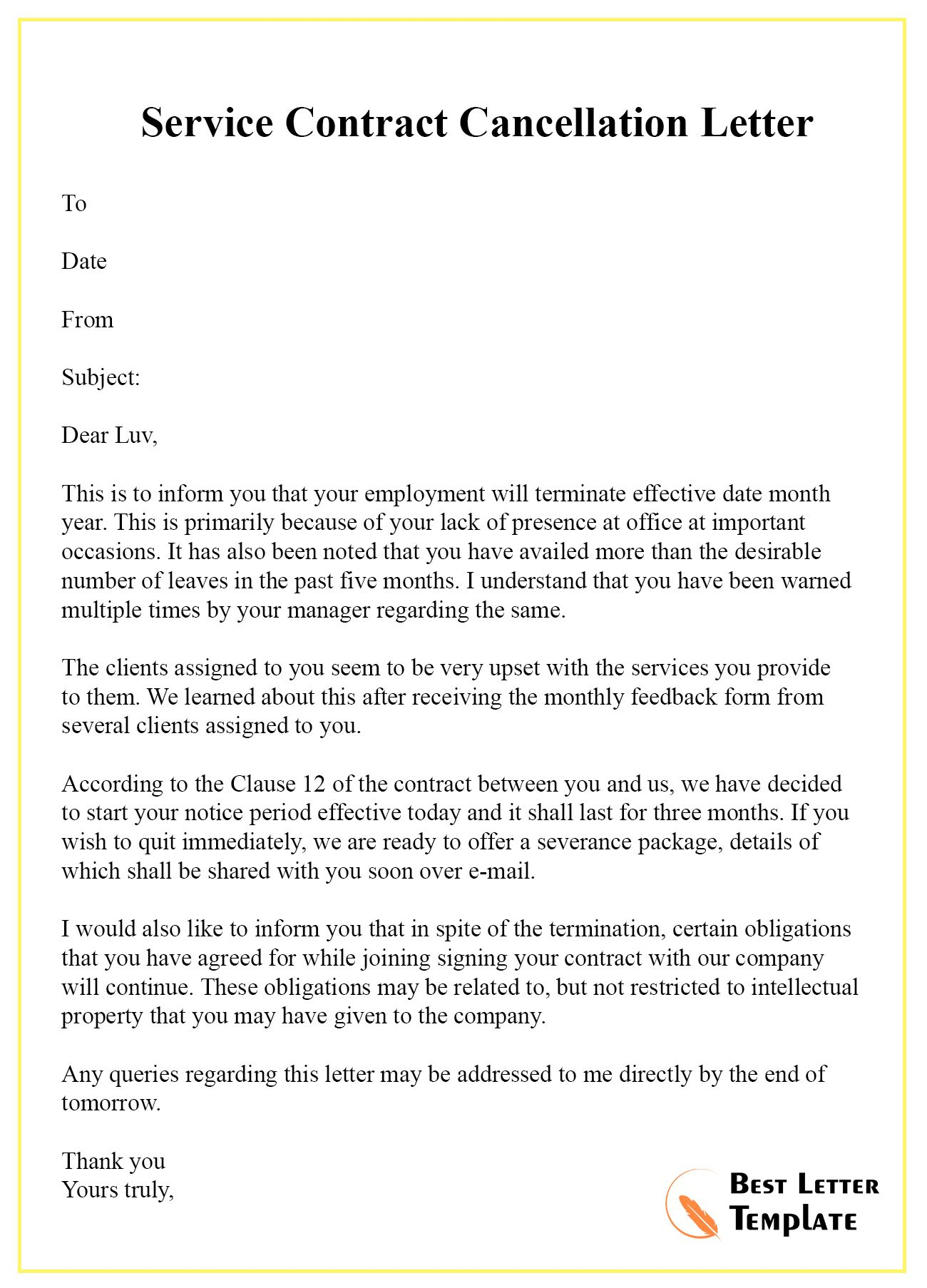 Simple Credit Card Cancellation Letter Template