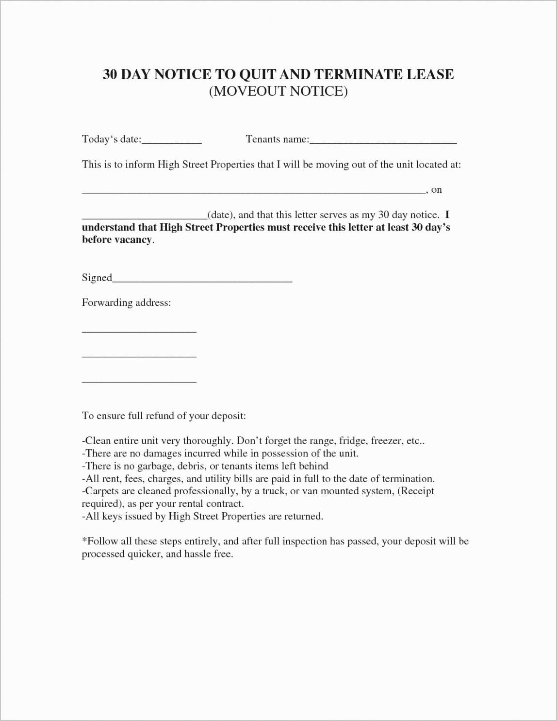 Simple Moving Out Notice Letter Template