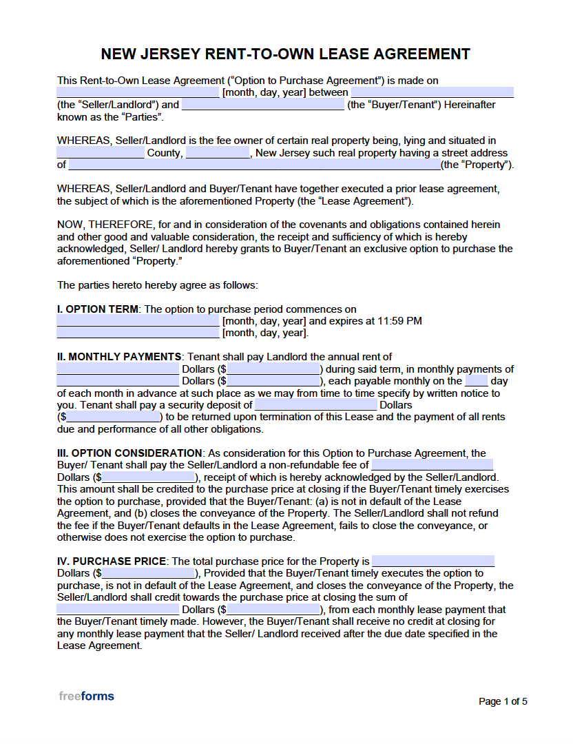 Simple Rent To Own Lease Agreement Template