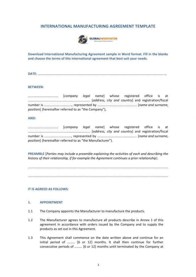 Stunning Contract Manufacturing Agreement Template