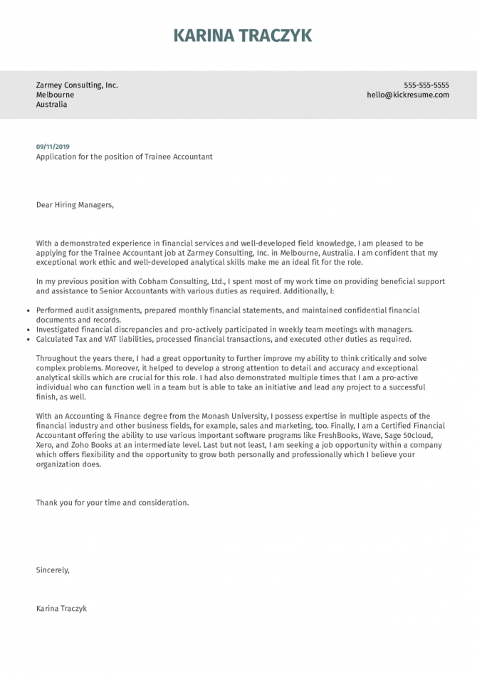 Top Accountant Cover Letter Template