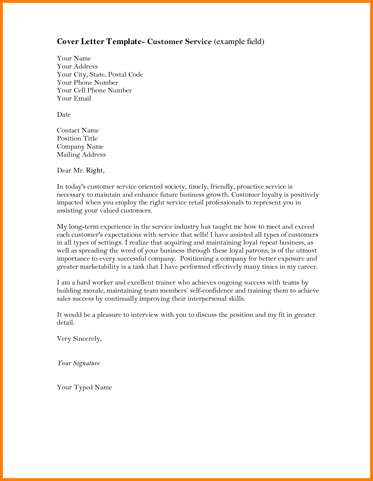 Top Customer Service Representative Cover Letter Template