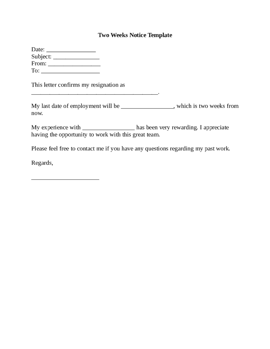 Top Two Weeks Notice Letter Template