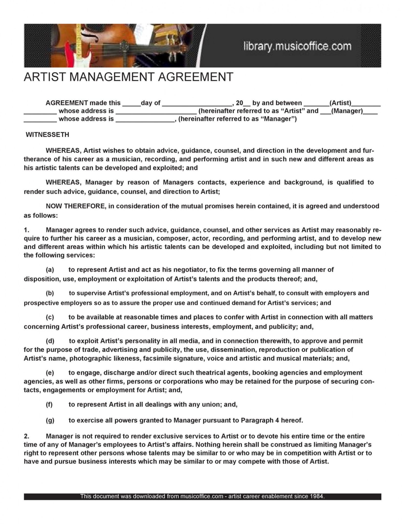 Amazing Music Management Contract Template