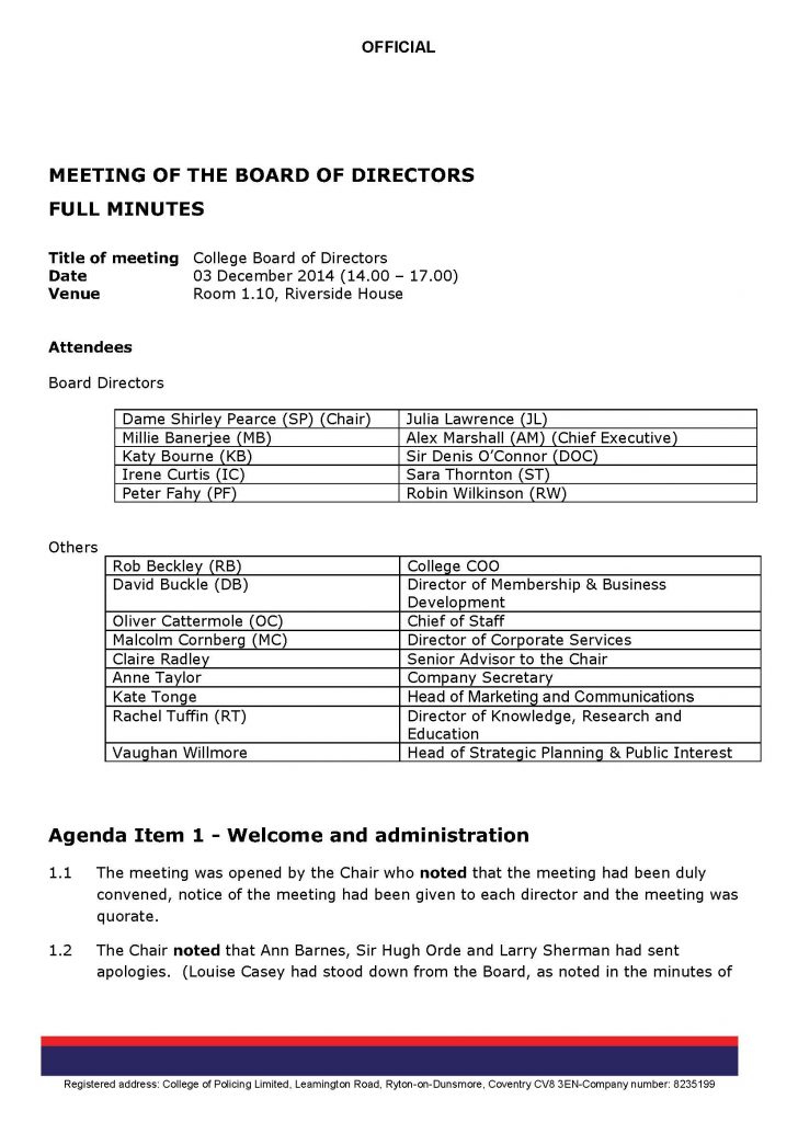 Awesome Board Of Directors Agenda Template
