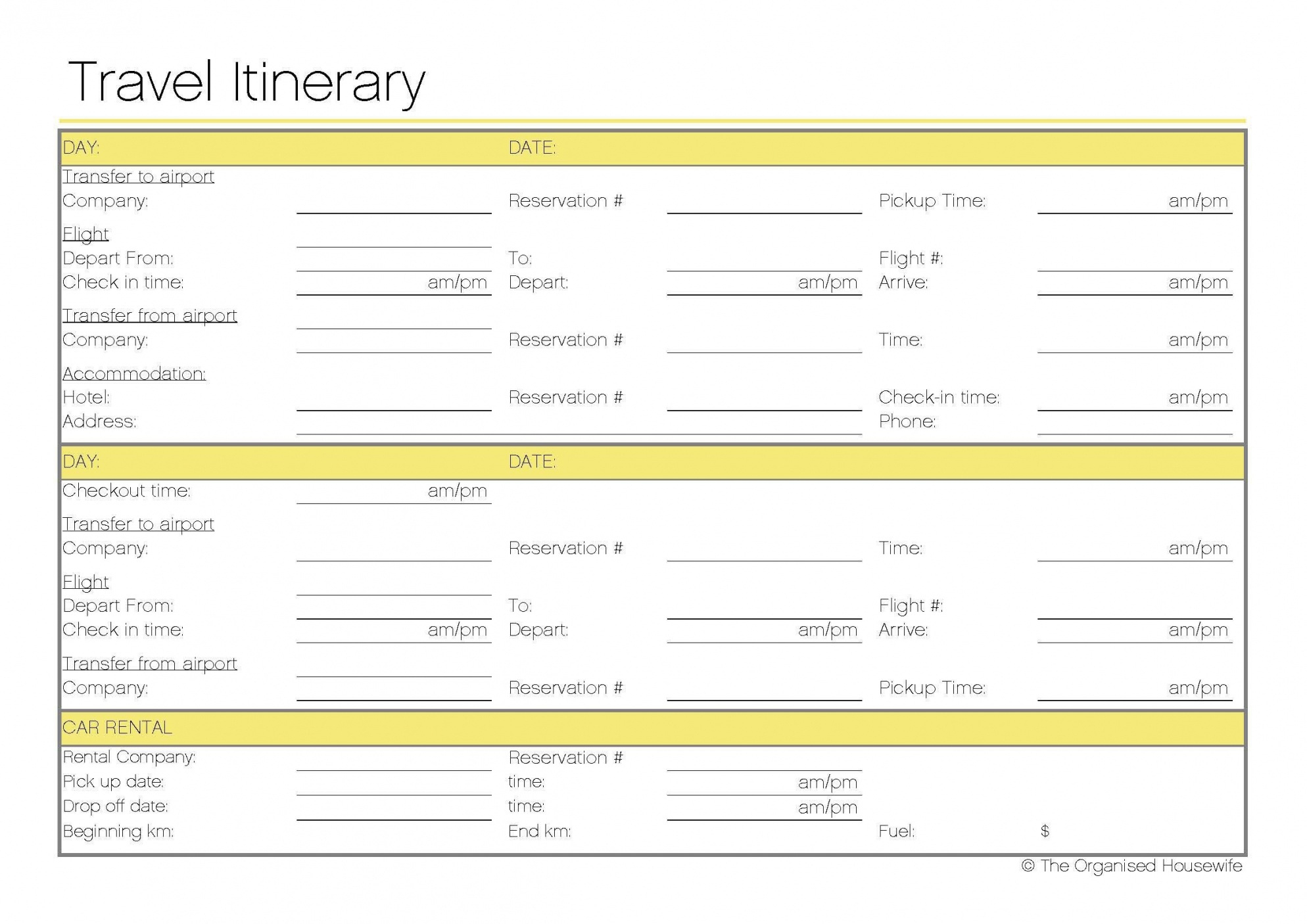 Free Group Travel Itinerary Template
