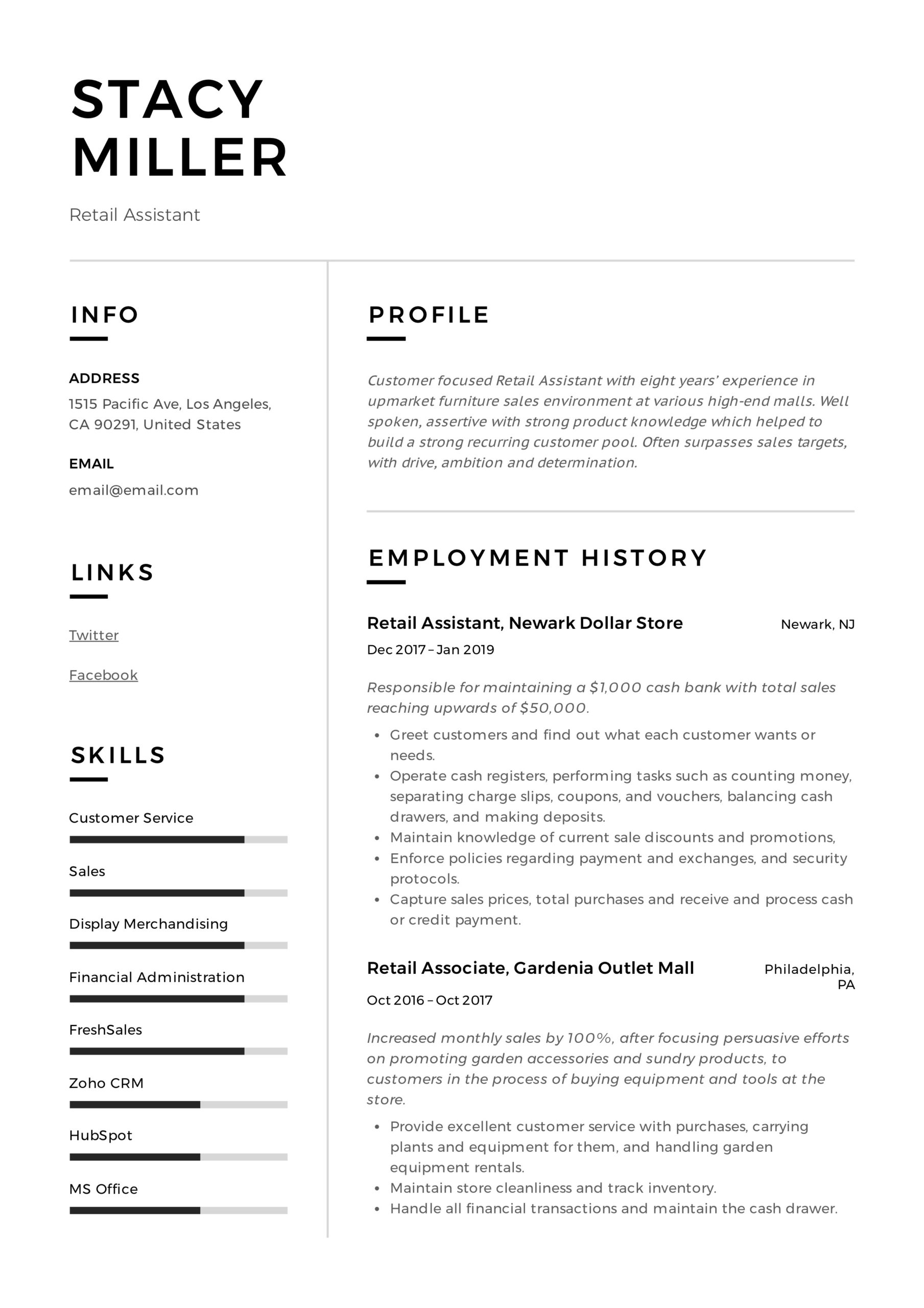New Retail Management Resume Template