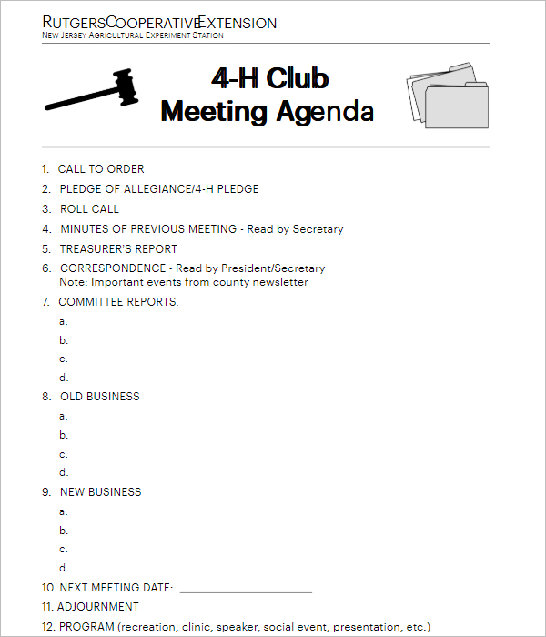 Professional Booster Club Meeting Agenda Template