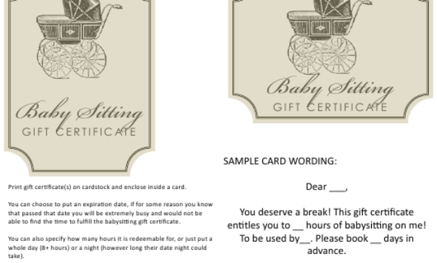 Amazing Babysitting Gift Certificate Template