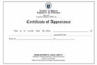 Amazing Certificate Of Appearance Template