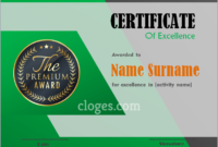 Amazing Certificate Of Excellence Template Word