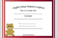 Amazing Stuffed Animal Adoption Certificate Template Free