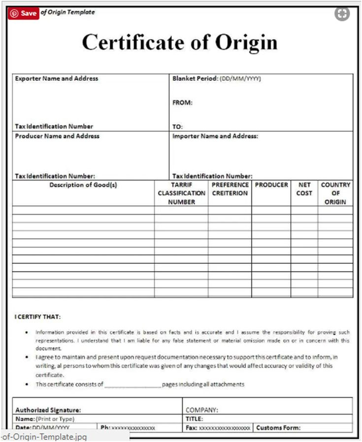 Awesome Certificate Of Origin Template Ideas Free