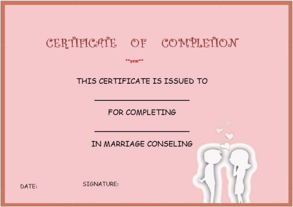 Awesome Premarital Counseling Certificate Of Completion Template