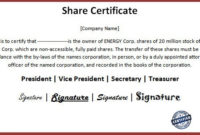 Awesome Shareholding Certificate Template