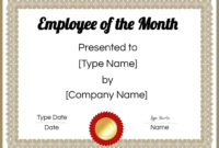 Best Employee Of The Month Certificate Template