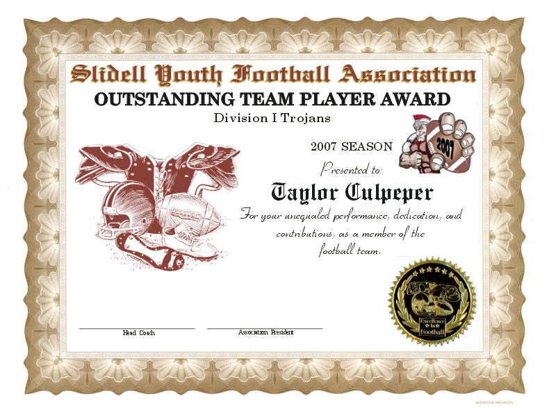 Best Football Certificate Template