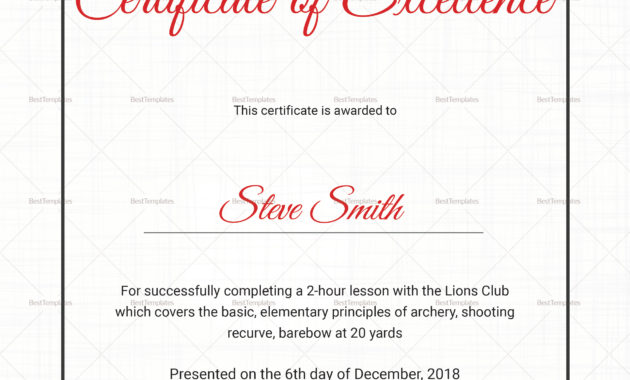 Fantastic Certificate Of Excellence Template Word