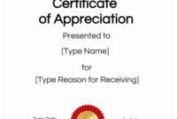 Fascinating Certificates Of Appreciation Template