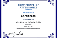 Fascinating Perfect Attendance Certificate Template Free