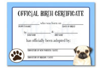 Fascinating Pet Birth Certificate Template