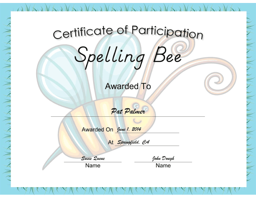 Fascinating Spelling Bee Award Certificate Template