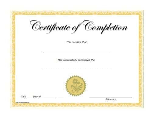 Free Certificate Of Completion Free Template Word