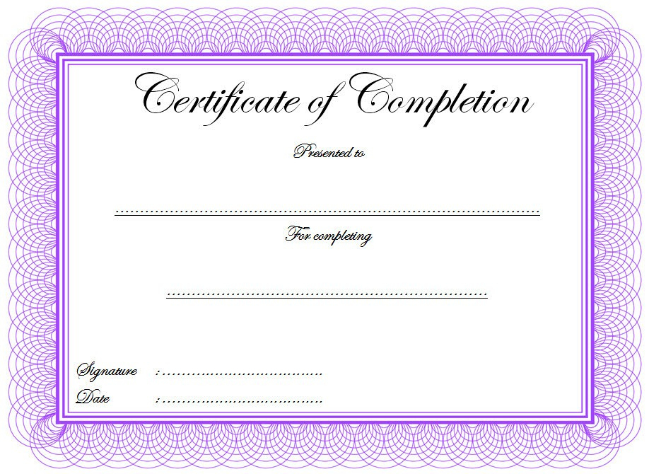 Free Certificate Of Completion Template Free Printable